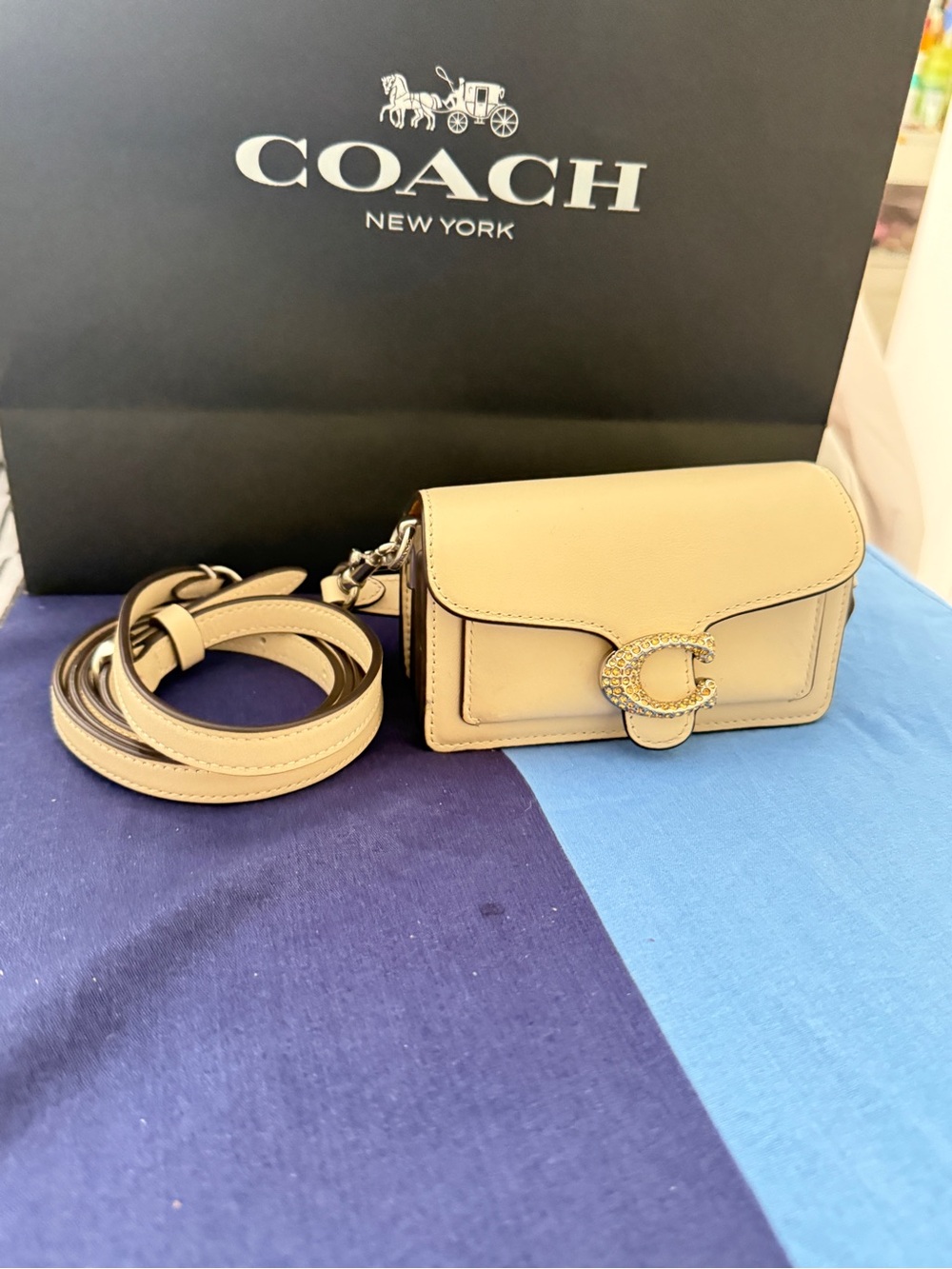 Coach Beige Mini Crossbody with Crystal 'C' Hardware